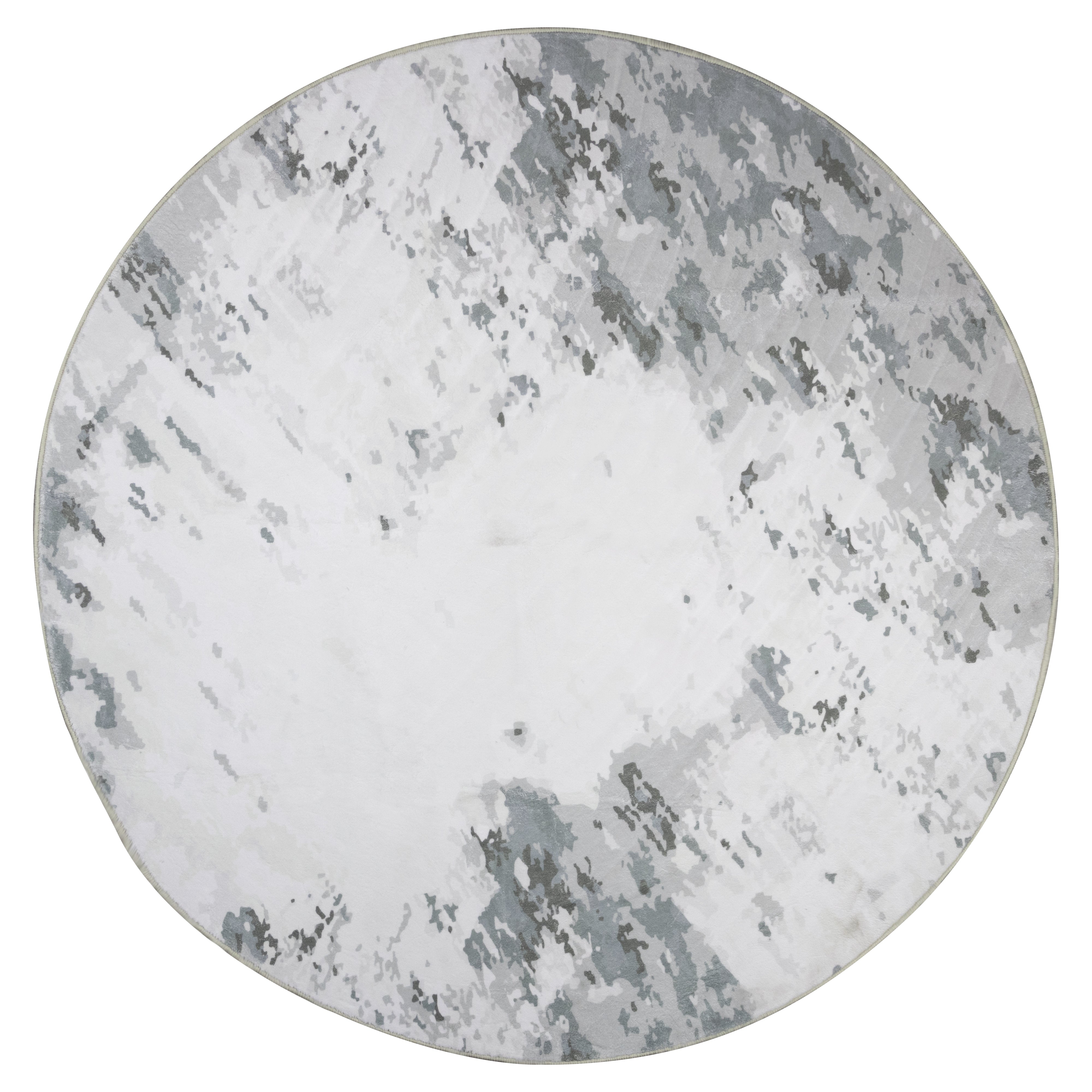 Tapete Circular Abstracto Gris y Blanco - 120 cm
