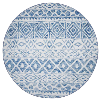 Alfombra Redonda Tribal Azul y Crema - 120 cm