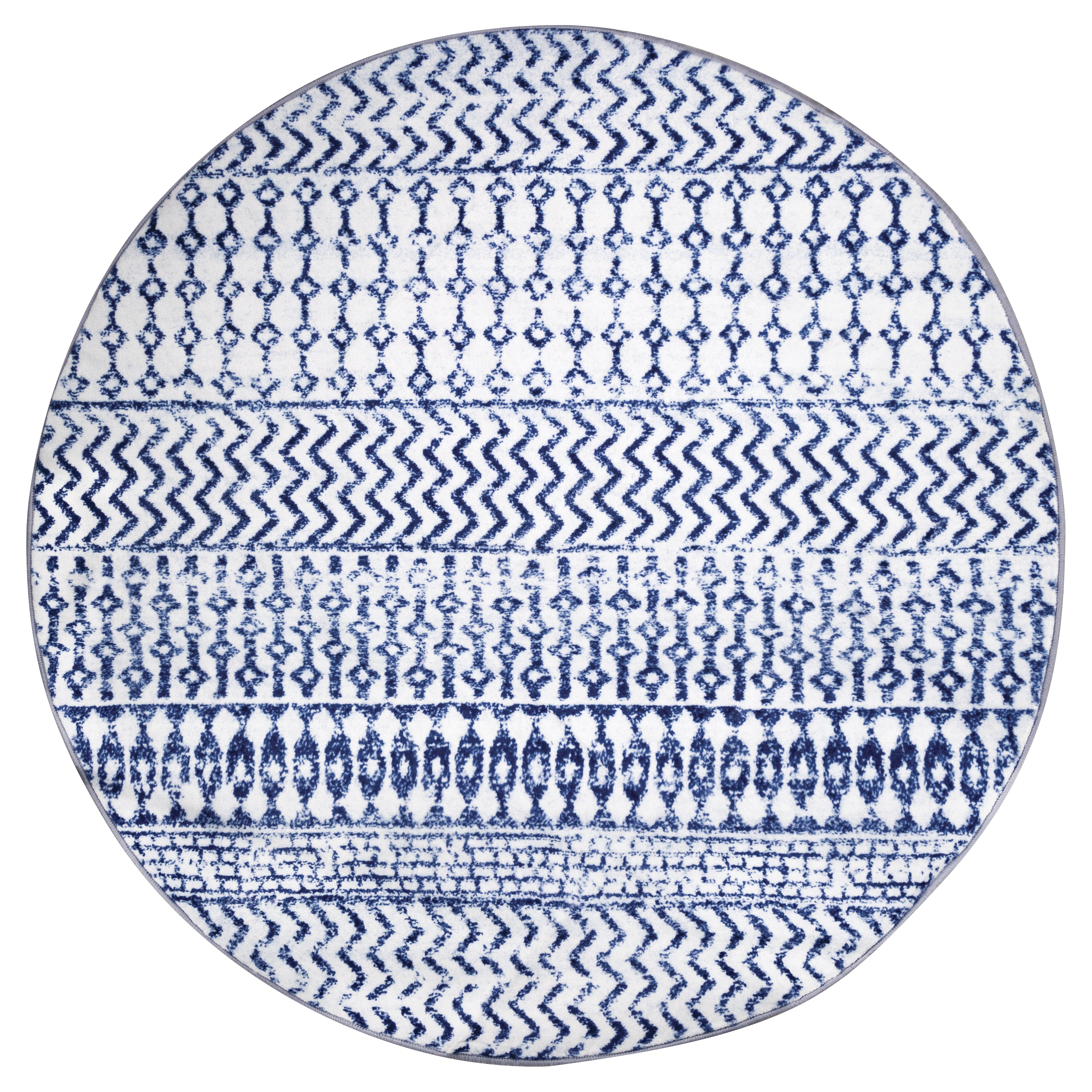 Tapete Circular Étnico Azul Índigo y Blanco - 120 cm
