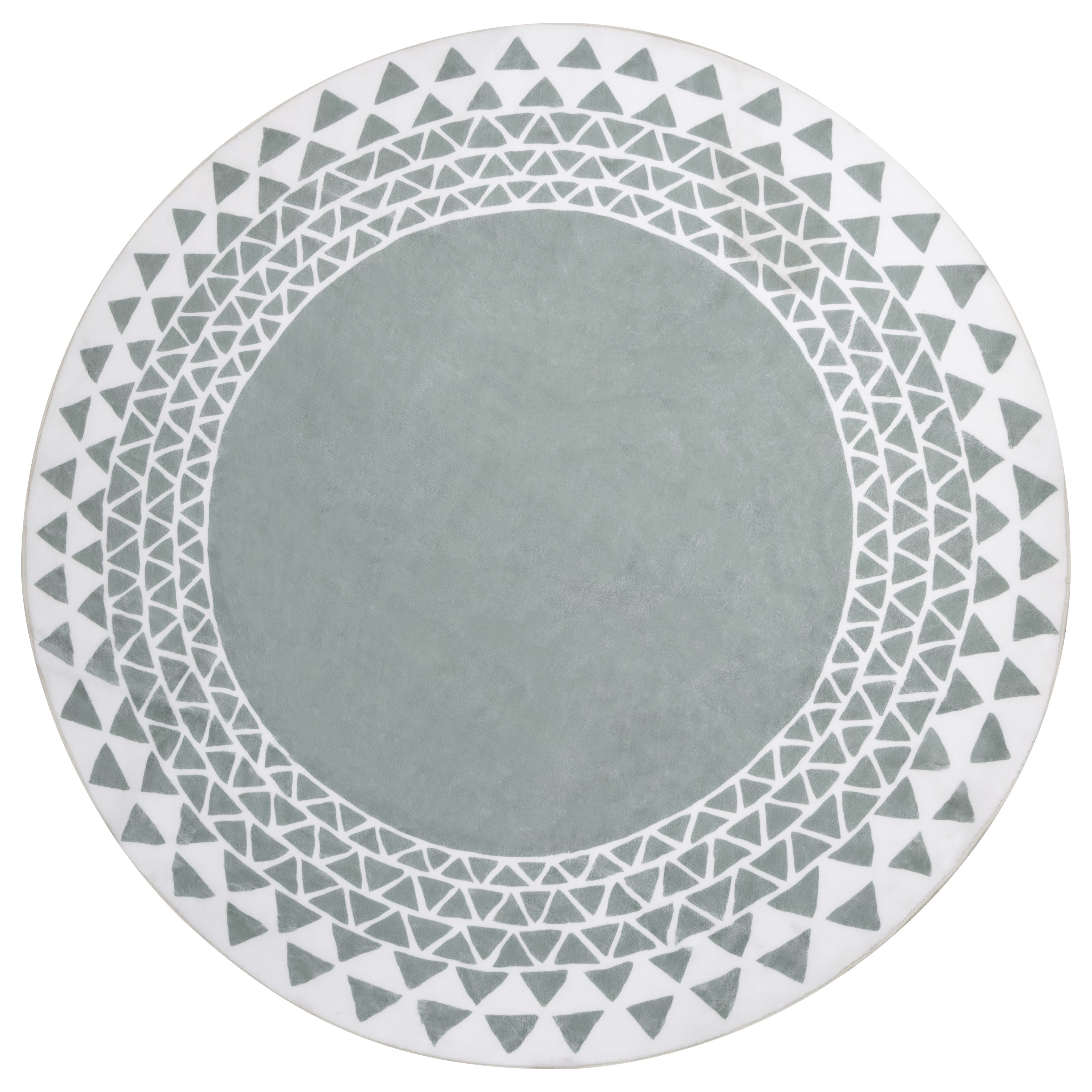 Tapete Circular Geométrico Verde Salvia y Blanco - 100 cm