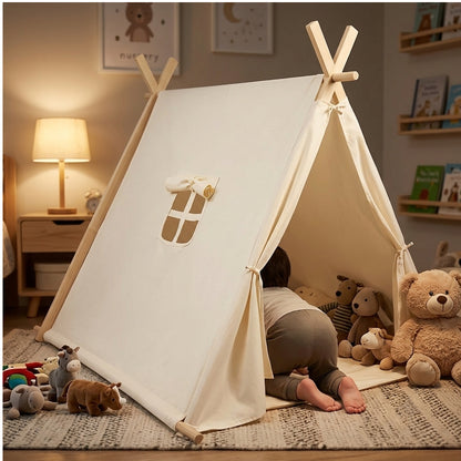 Tienda Tipi Infantil de Madera y Tela Natural 100 x 75 x 120 cm