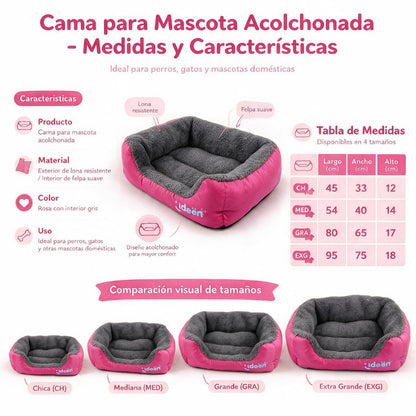 Cama para Mascotas Acolchonada Color Rosa - Suave, Resistente y Cómoda