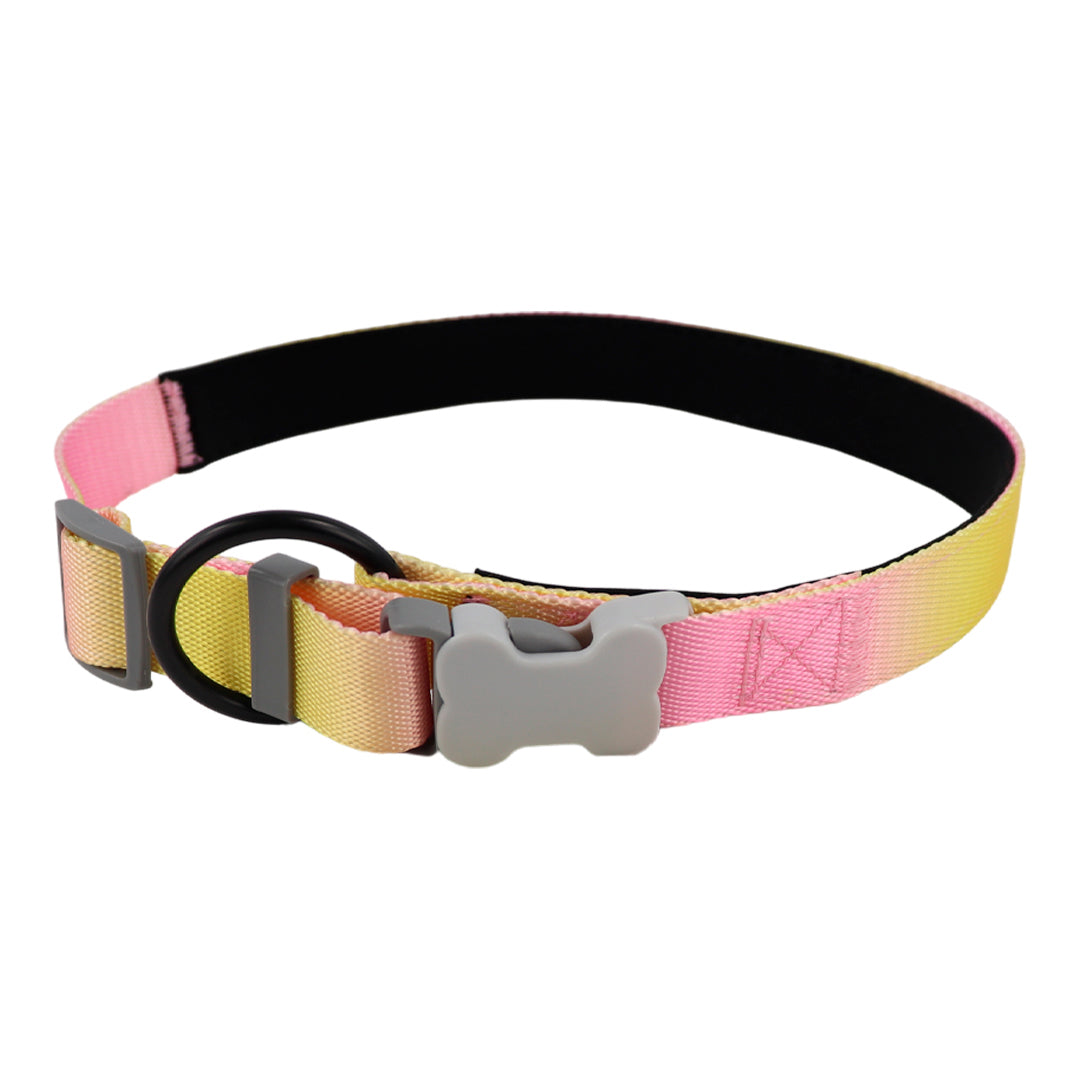 Collar para Perro Rosa y Amarillo con Broche de Hueso - 65 cm x 2.5 cm