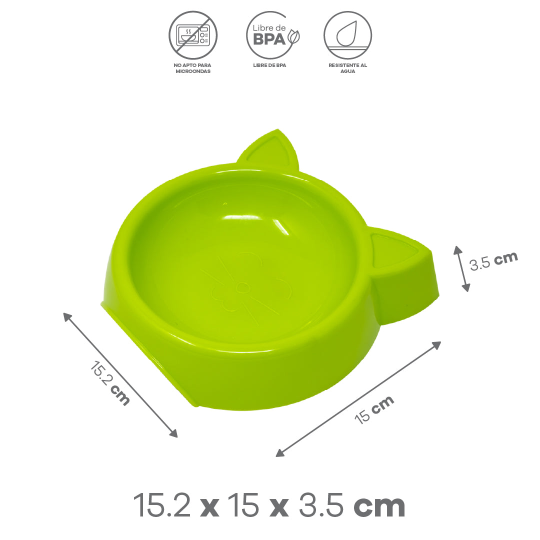 Plato para Mascotas Verde con Diseño de Orejas de Gato