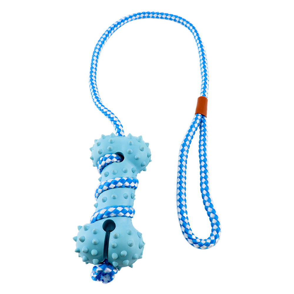 Juguete Hueso de Goma y Cuerda para Mascotas - Azul