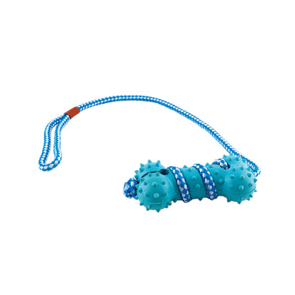 Juguete Hueso de Goma y Cuerda para Mascotas - Azul