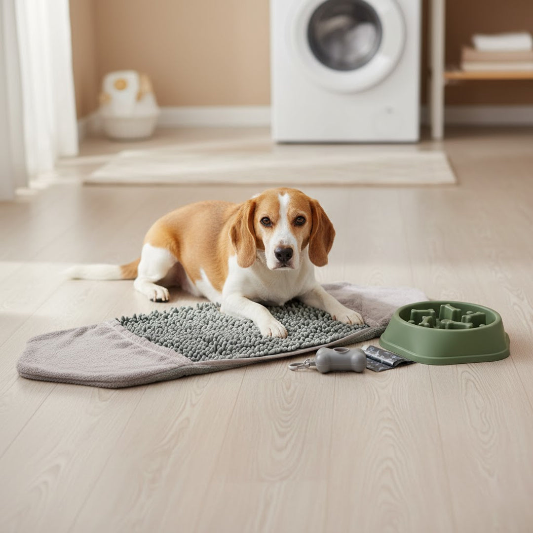 Kit Mascota: Porta Bolsas, Plato Lento Verde y Toalla