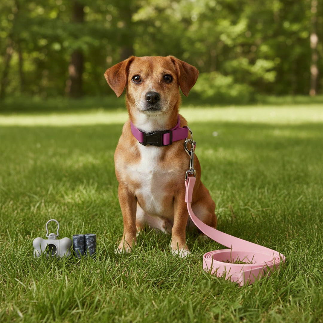 Set de Paseo para Mascota: Collar, Correa y Dispensador - Color Rosa