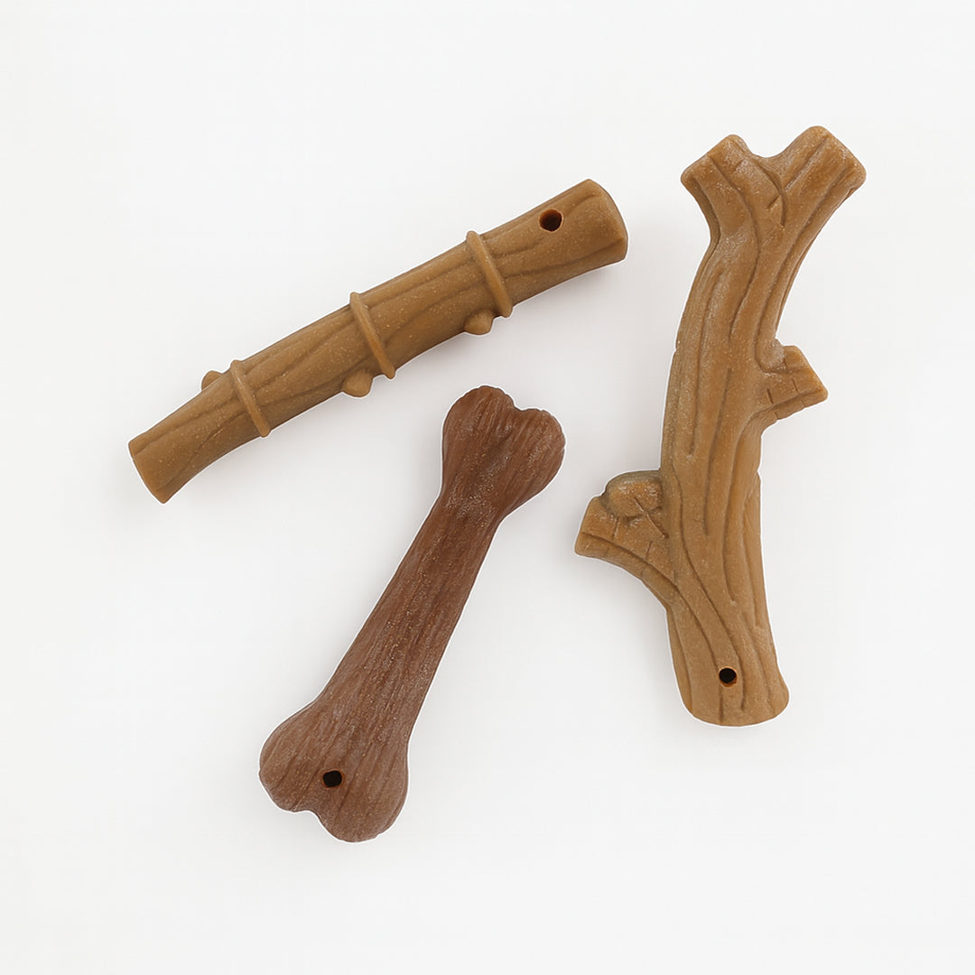 Set 3 Juguetes Masticables: Hueso, Bambú y Rama