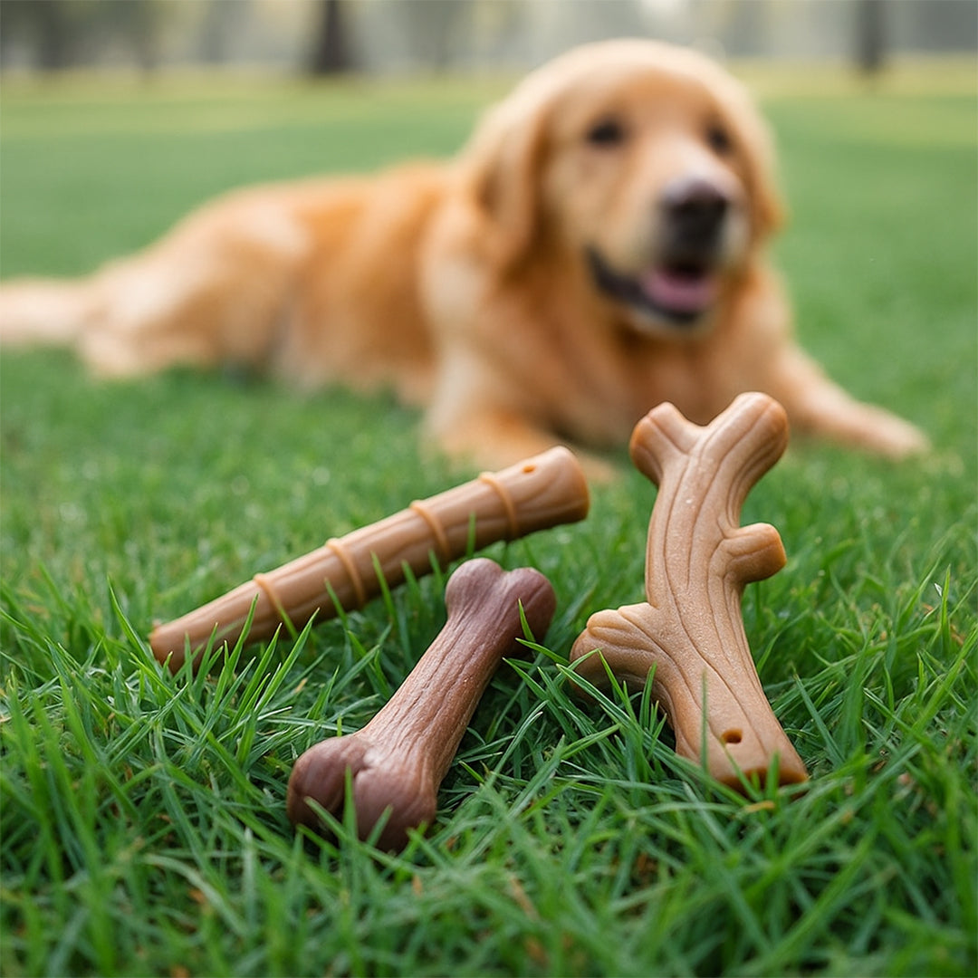Set 3 Juguetes Masticables: Hueso, Bambú y Rama