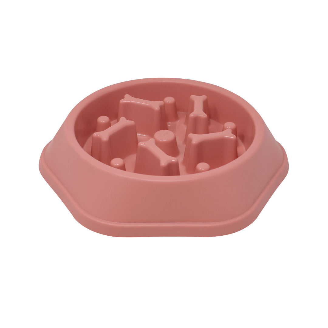 Plato Dosificador Rosa para Perro - Diseño de Huesos