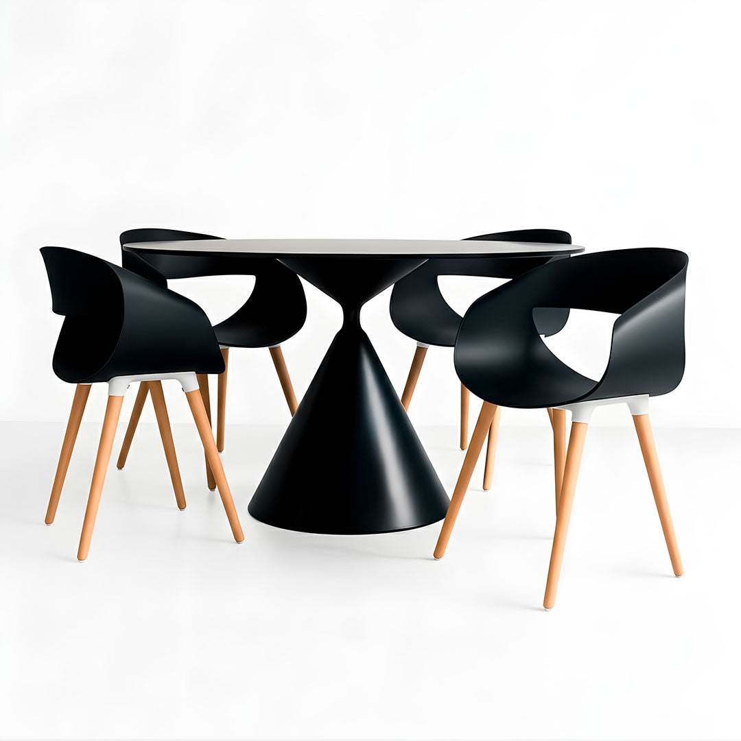 Juego de Comedor - Mesa Cónica y 4 Sillas Negras Nórdicas