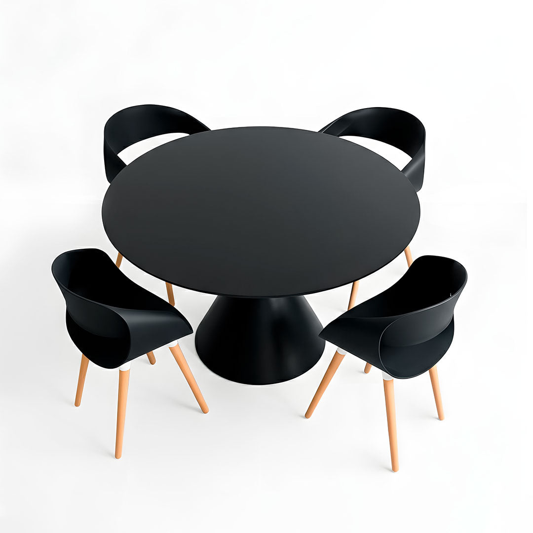Juego de Comedor - Mesa Cónica y 4 Sillas Negras Nórdicas