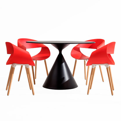 Juego de Comedor - Mesa Cónica y 4 Sillas Rojas Nórdicas