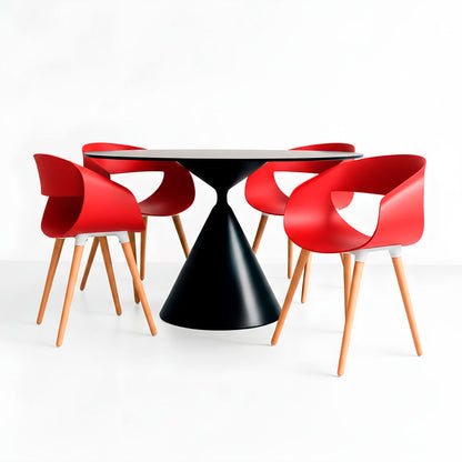 Juego de Comedor - Mesa Cónica y 4 Sillas Rojas Nórdicas