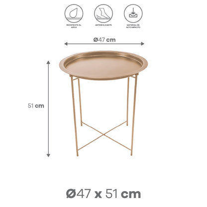 Mesa Lateral con Bandeja Redonda - Color Cafe Claro
