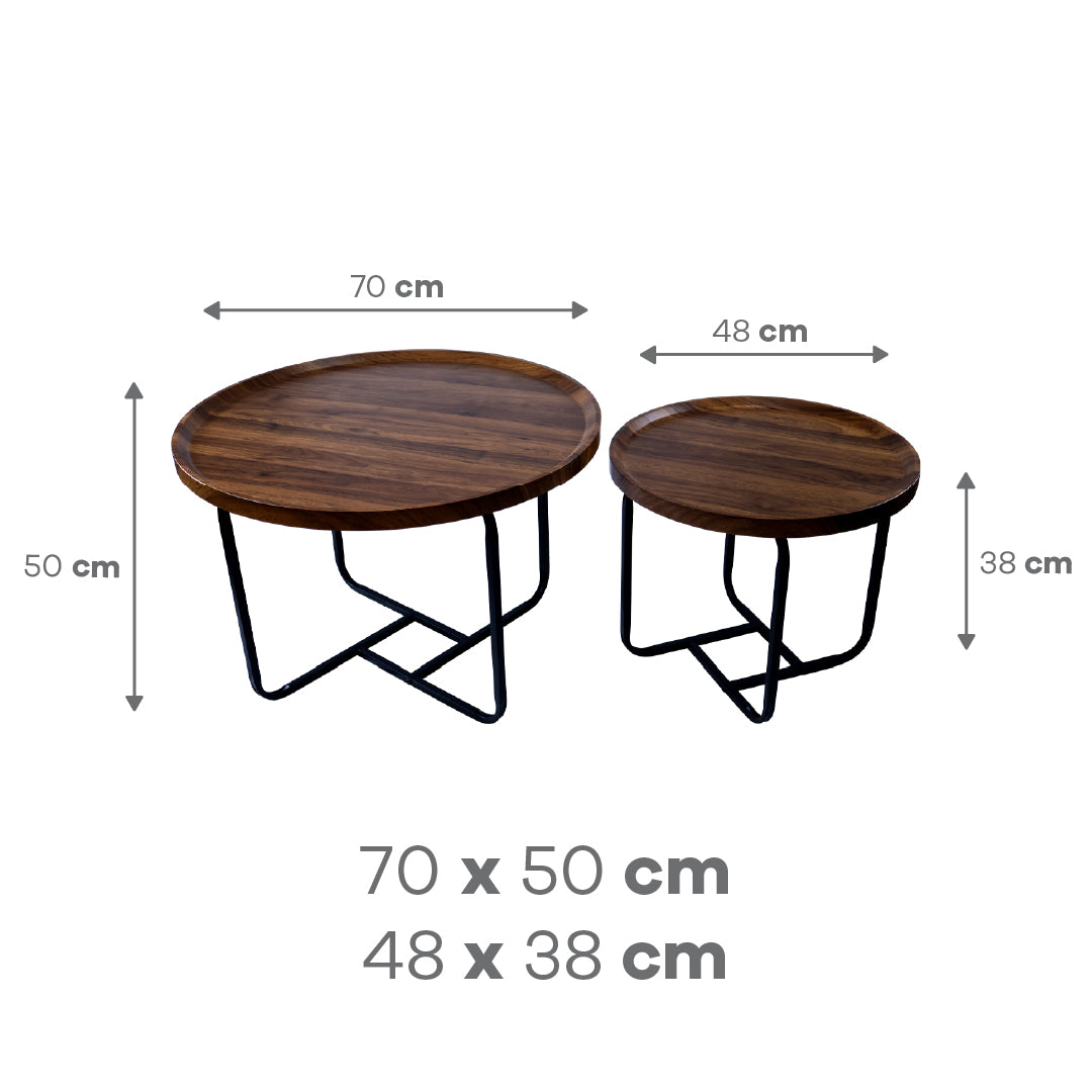 Juego de 2 Mesas Redondas de Centro –  Color Madera