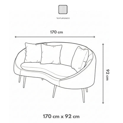 Sofá Curvo de 3 Plazas – Gris Claro