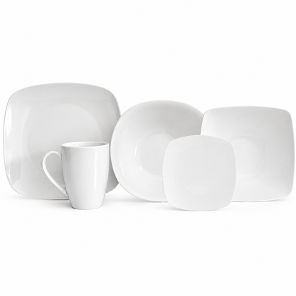 Vajilla KVADRAT Set Individual - Cerámica Blanca 5 piezas