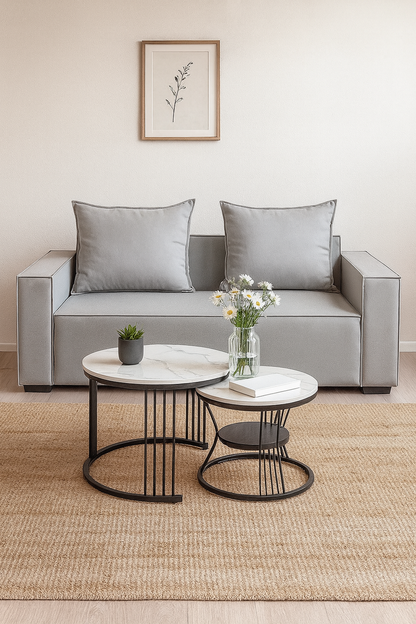 Set de Sala Gris y Mesa de Centro Blanca Anidadle