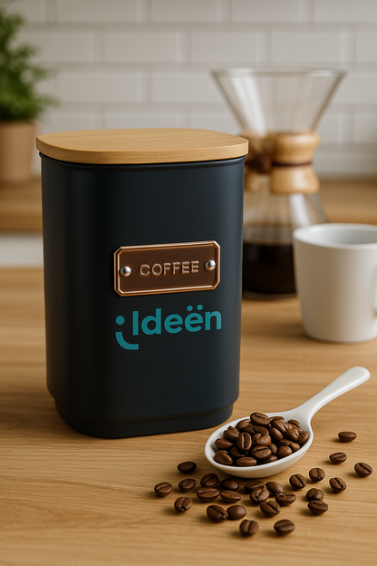 Contenedor Metálico Cuadrado con Tapa de Bambú