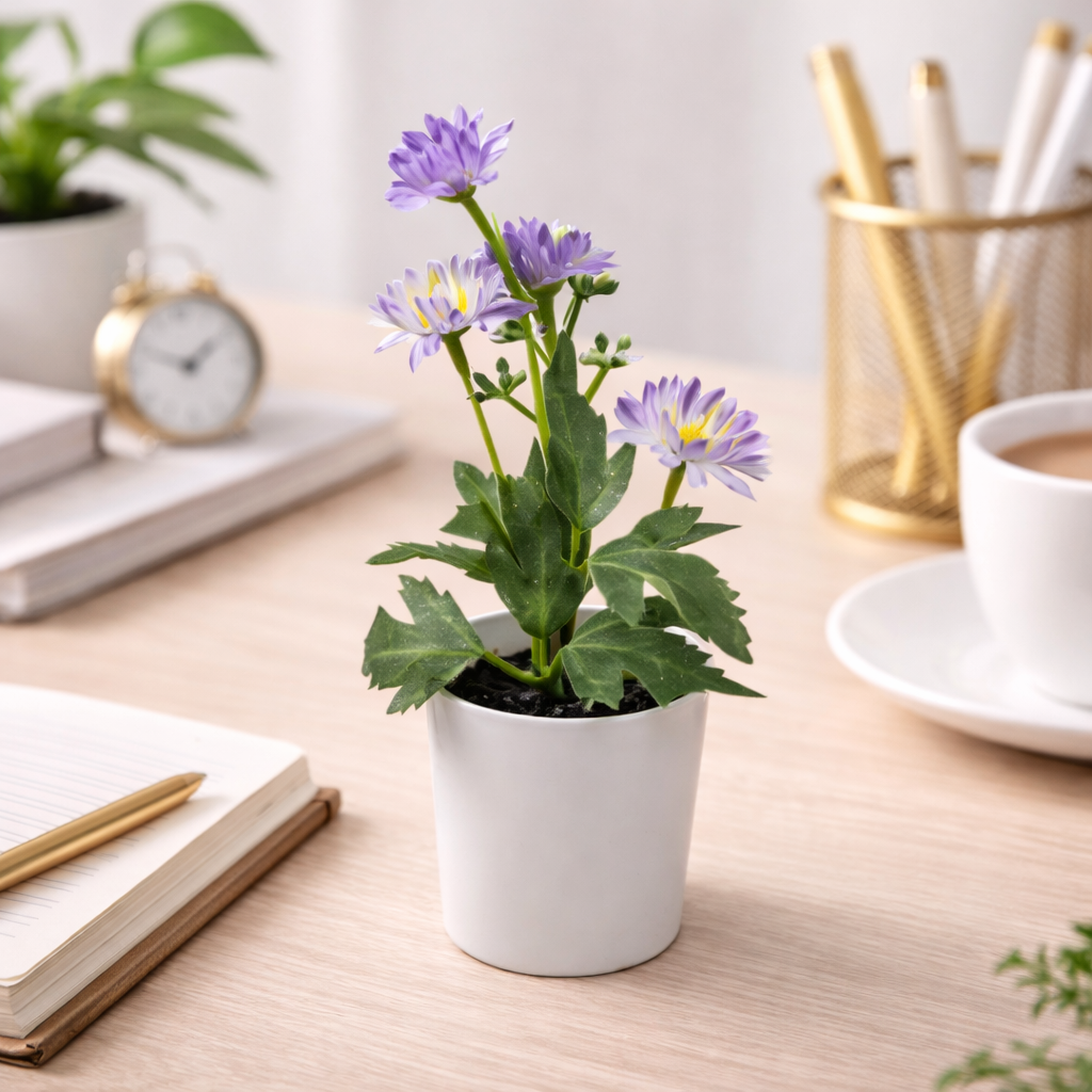 Mini Maceta Decorativa con Crisantemo Silvestre Morado