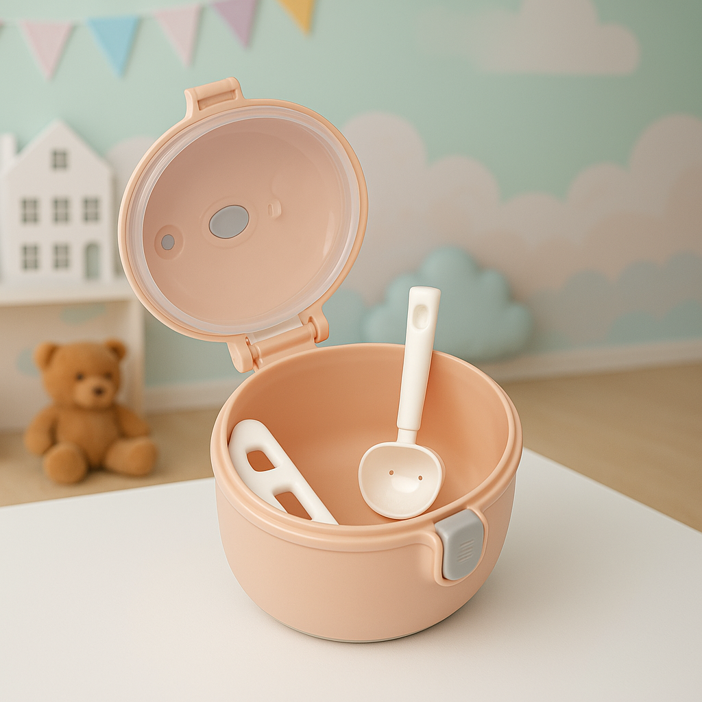 Dispensador Portátil de Leche en Polvo Bebé Rosa  - Cuchara y Nivelador