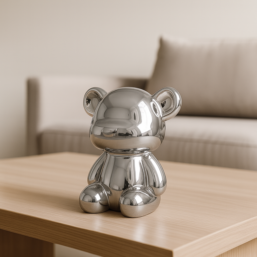 Oso Decorativa Plateado Brillante - 27x25 cm
