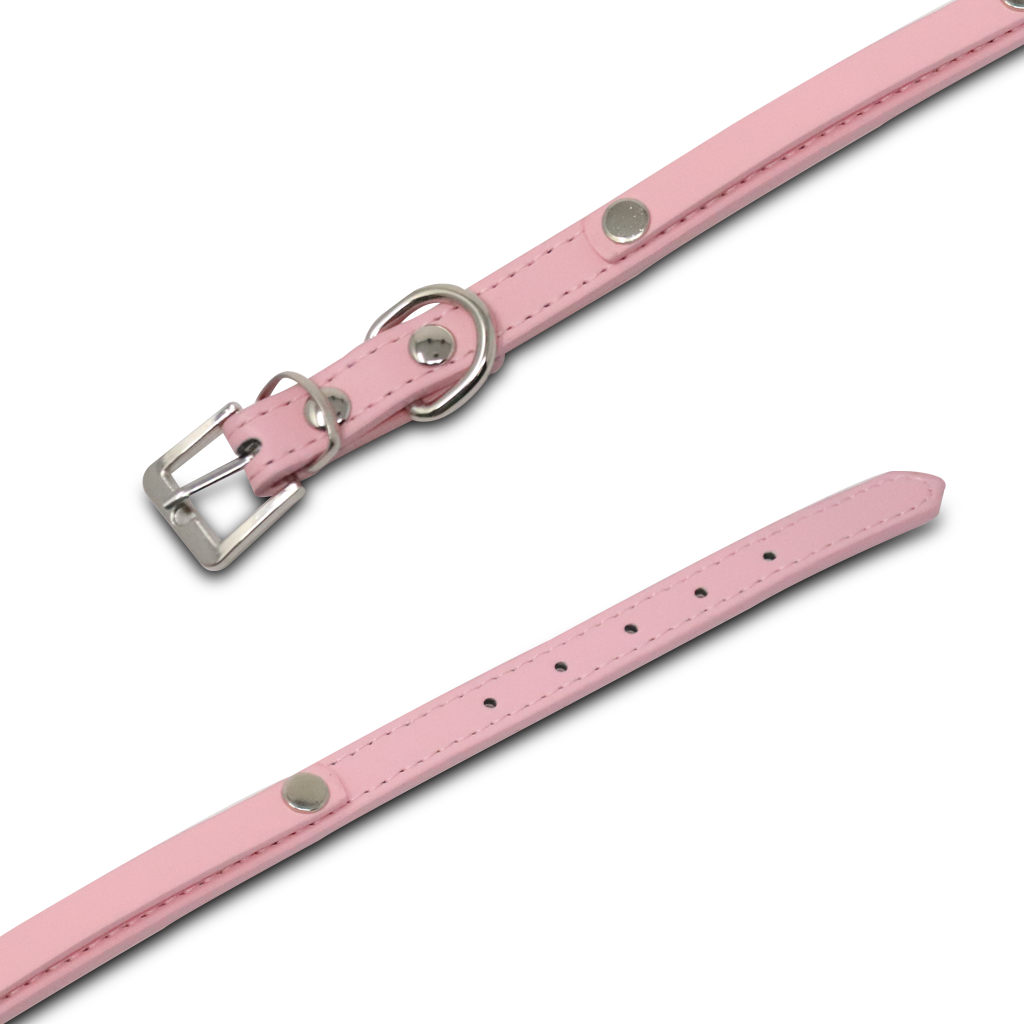 Collar para Mascota - Cuero Rosa con Estoperoles 42 cm