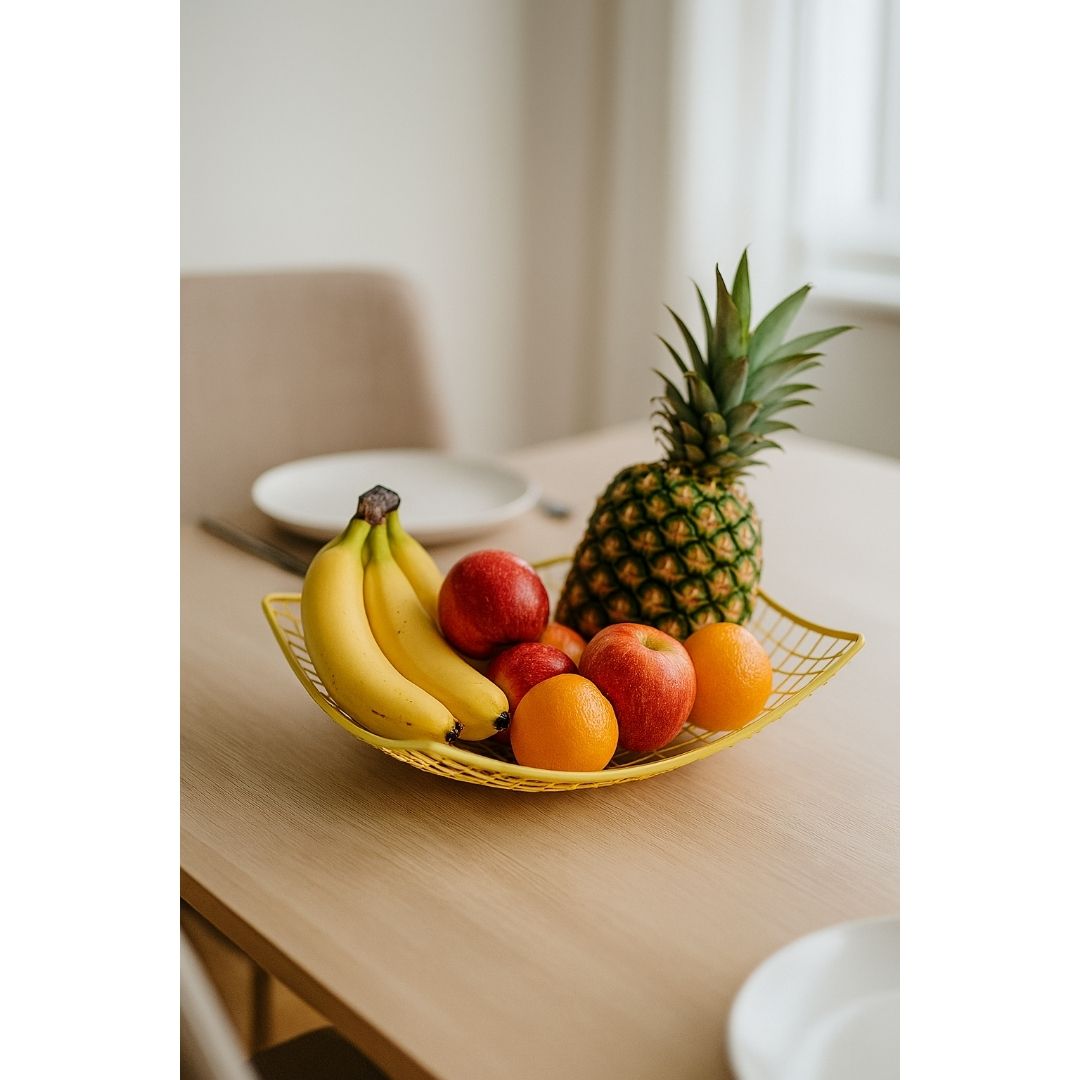 Frutero Cuadrado de Malla Metálica Dorado