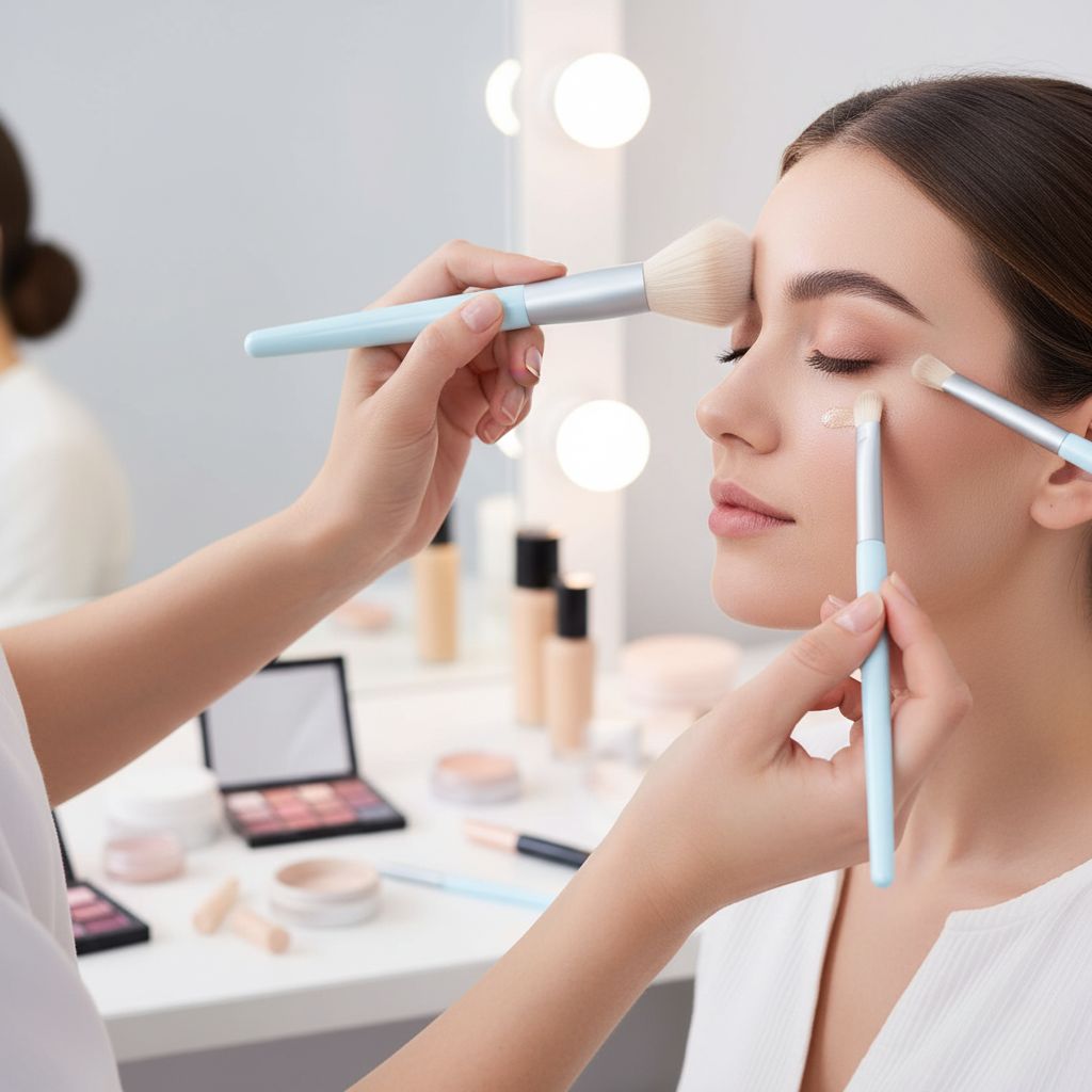 Cosmetiquera Plata con 9 Brochas de Maquillaje