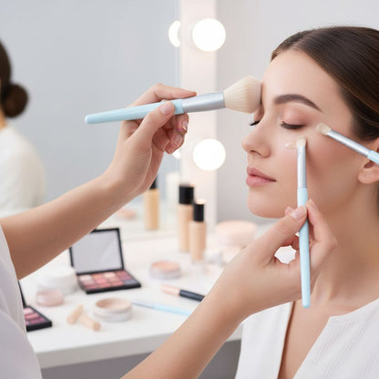 Cosmetiquera Plata con 9 Brochas de Maquillaje