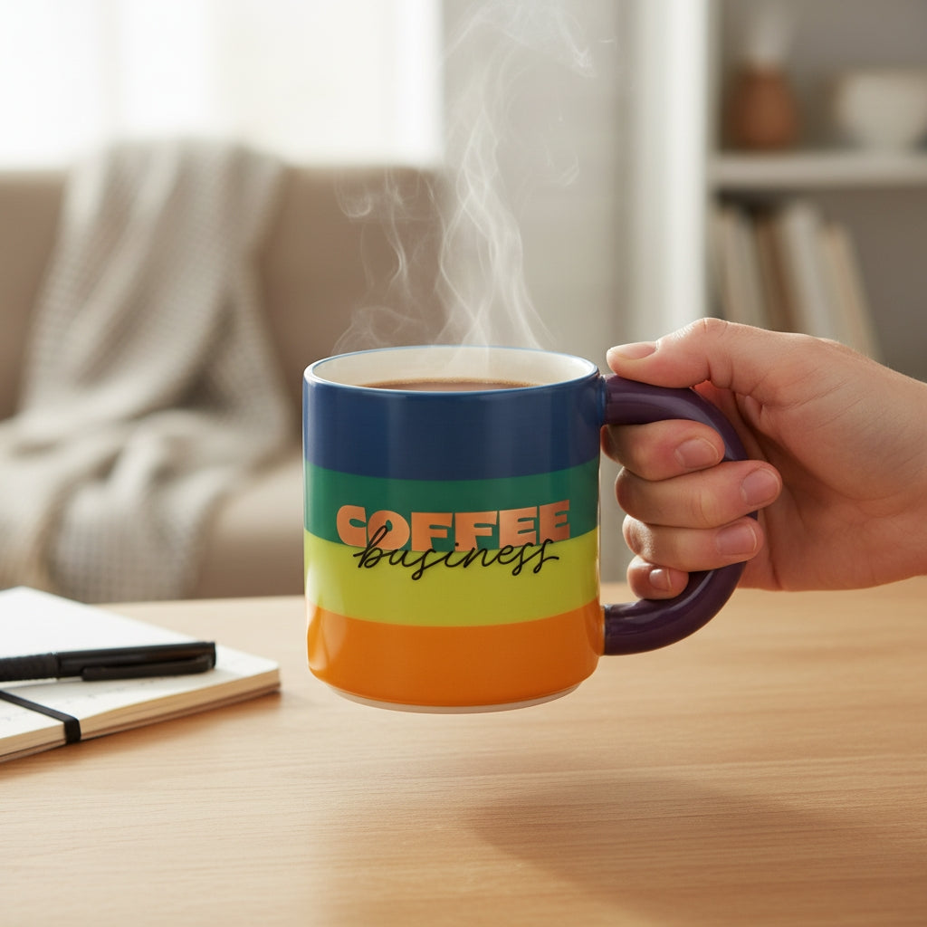 Taza de Cerámica "Coffee Business" 300 ml -  Rayas de Colores