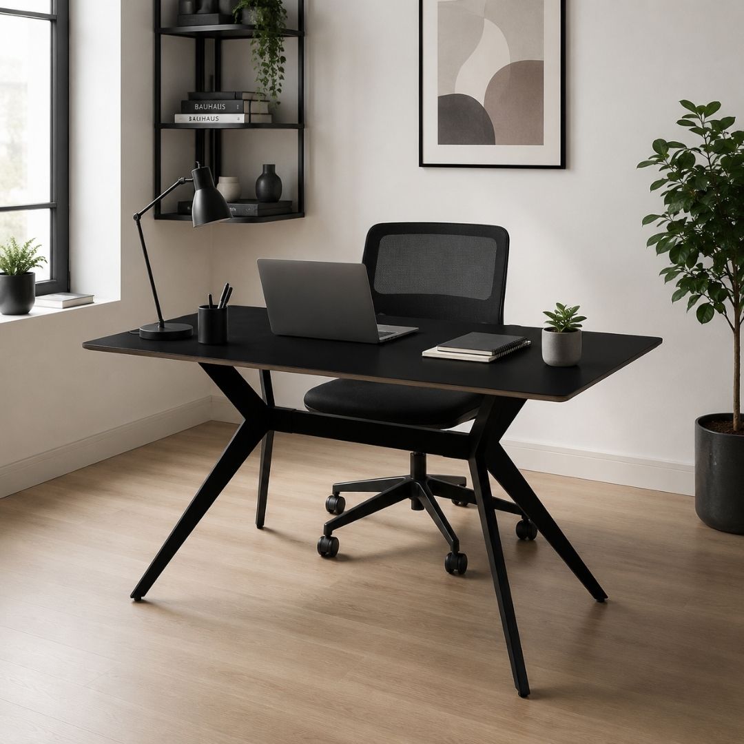 Mesa de Escritorio Negro – Base de Metal 120 cm