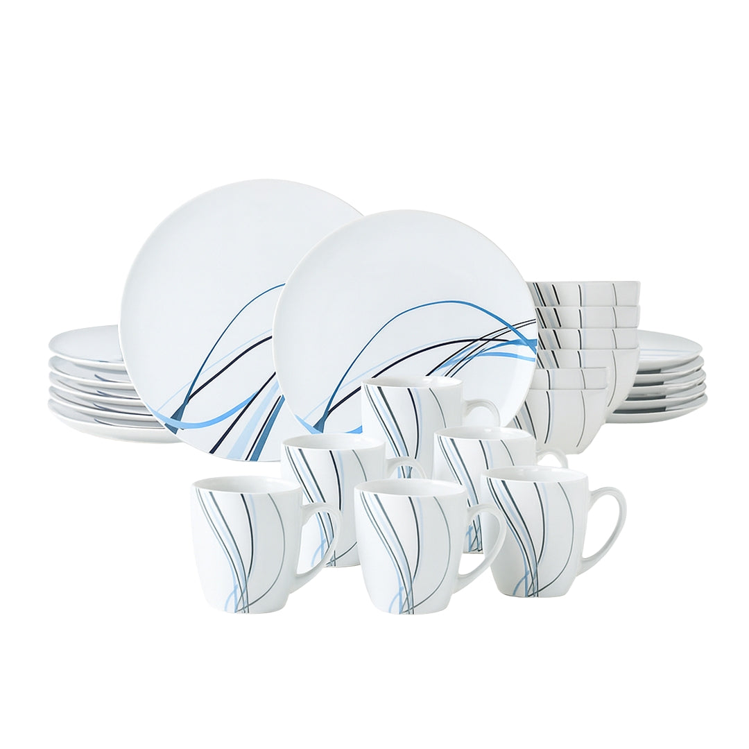 Vajilla Linnéa para 6 Personas - Cerámica Azul/Blanca 24 piezas