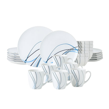 Vajilla Linnéa para 6 Personas - Cerámica Azul/Blanca 24 piezas