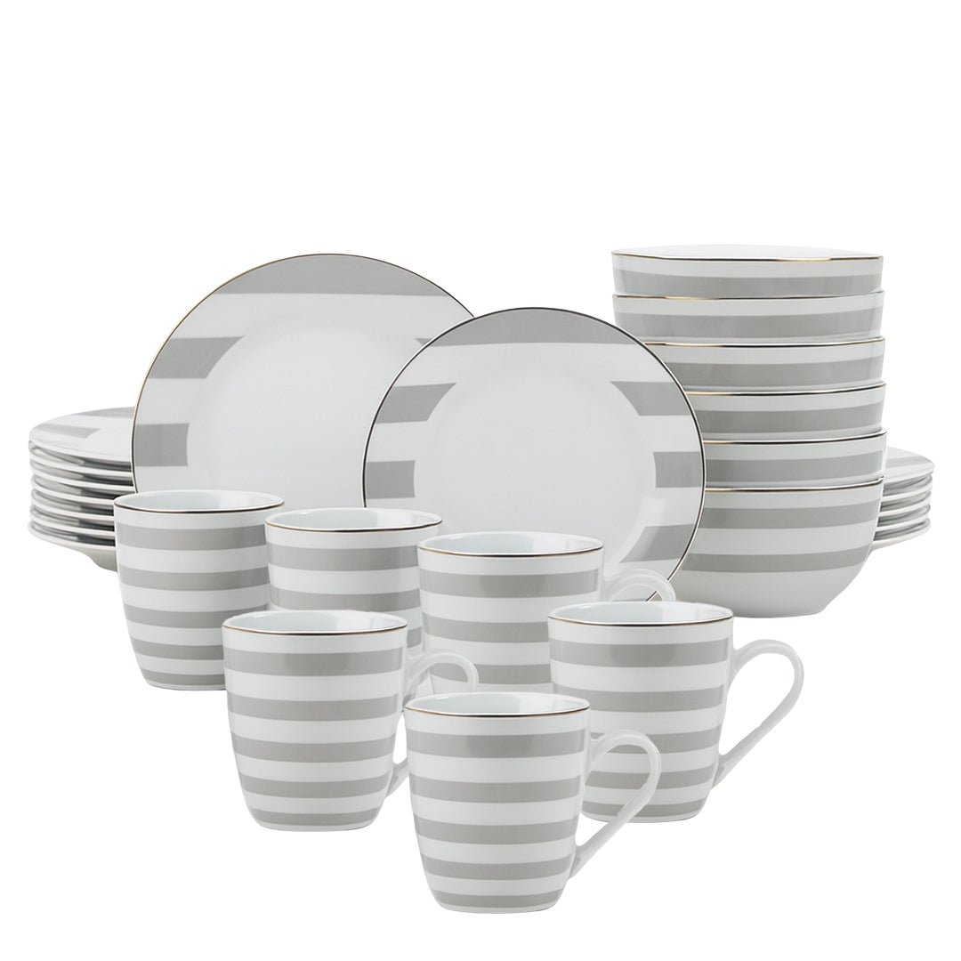 Vajilla Zéline para 6 Personas - Cerámica Gris/Blanca 24 piezas