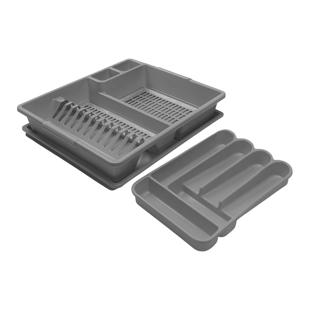 Set de Escurridor y Portacubiertos de Plástico Resistente - Color Gris