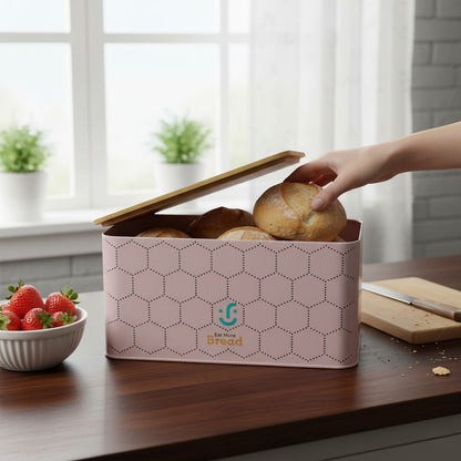 Contenedor Metálico Rectangular con Tapa de Bambú - Panera