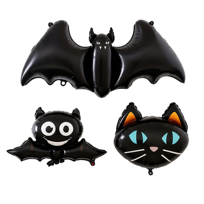 Set de 3 Globos de Halloween: Murciélagos y Gato Negro