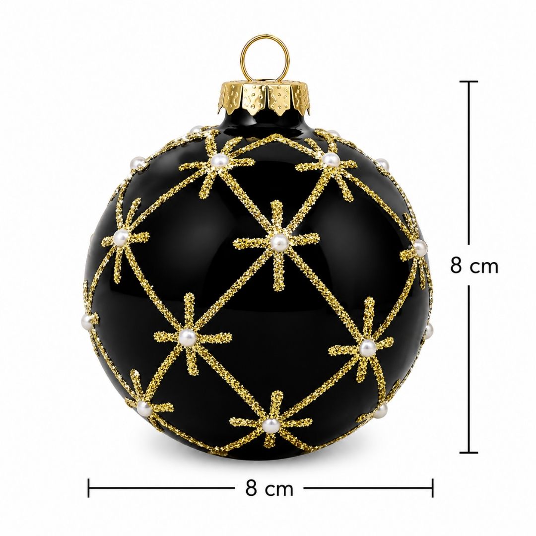 Set de 6 Esferas Navideñas Negras - Estrellas Doradas