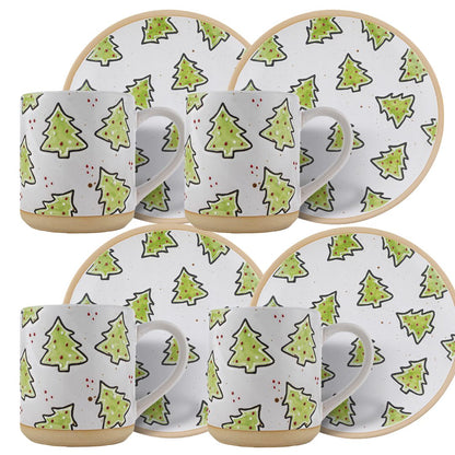 Set de Plato y Taza para 4 Personas - Árbol de Navidad 8 piezas