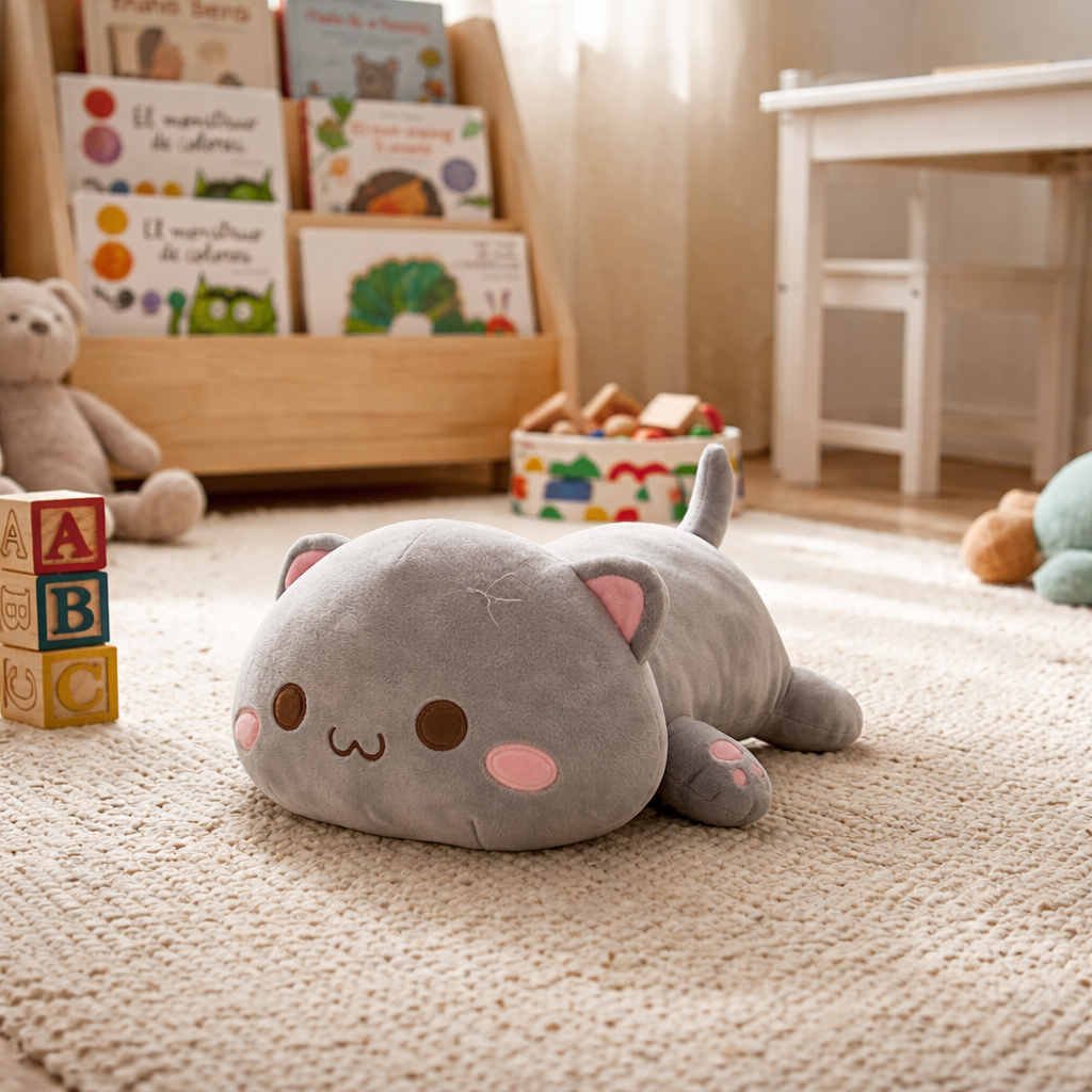 Muñeco de Peluche - Gato Acostado Gris