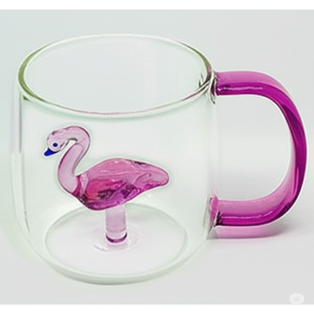 Taza de Cristal de Flamenco con Asa Lila - 3D 200 ml