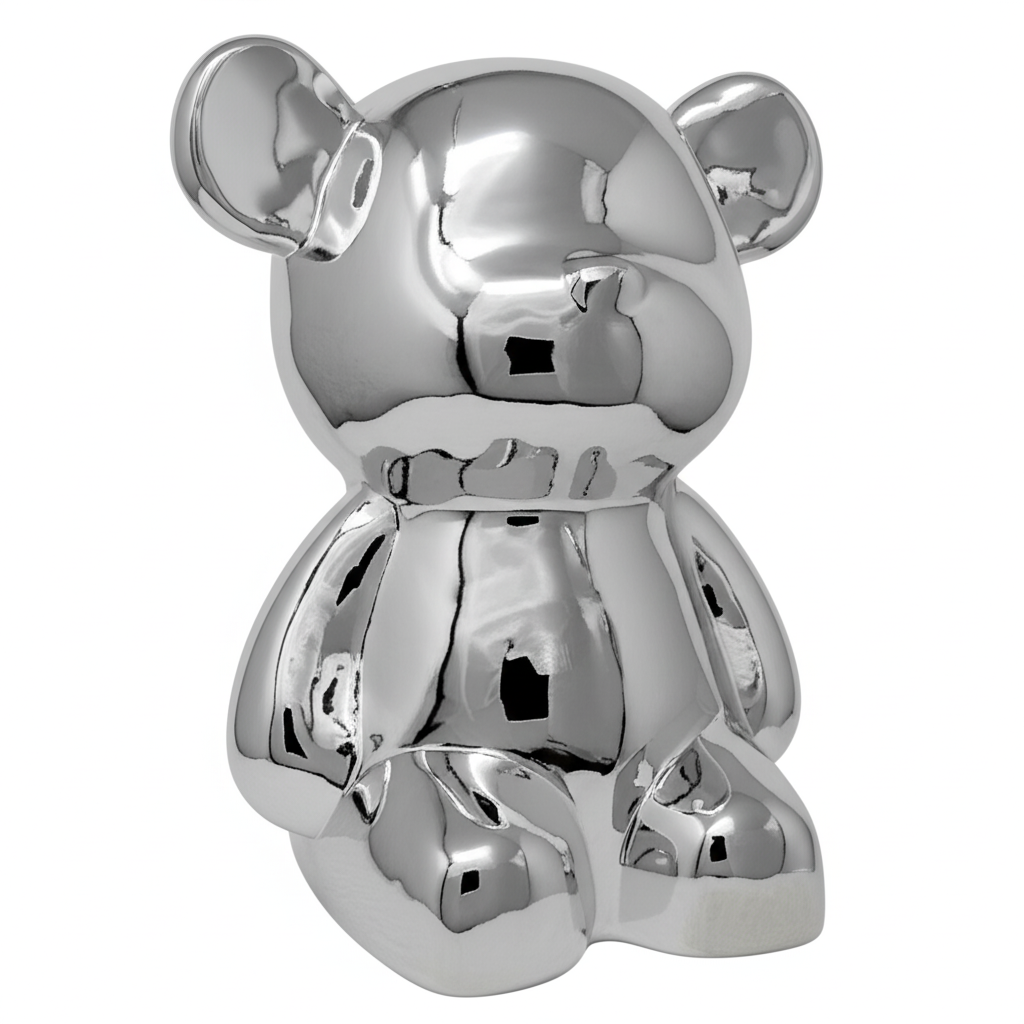 Oso Decorativa Plateado Brillante - 27x25 cm