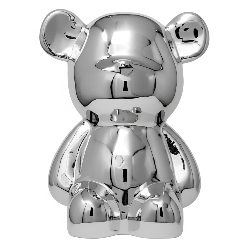 Oso Decorativa Plateado Brillante - 27x25 cm