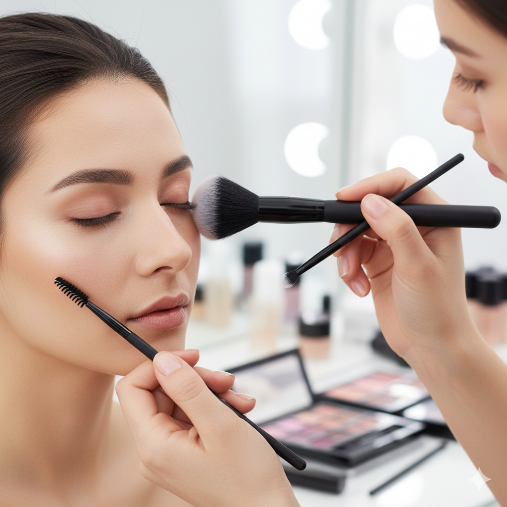 Cosmetiquera Negra con 6 Brochas de Maquillaje