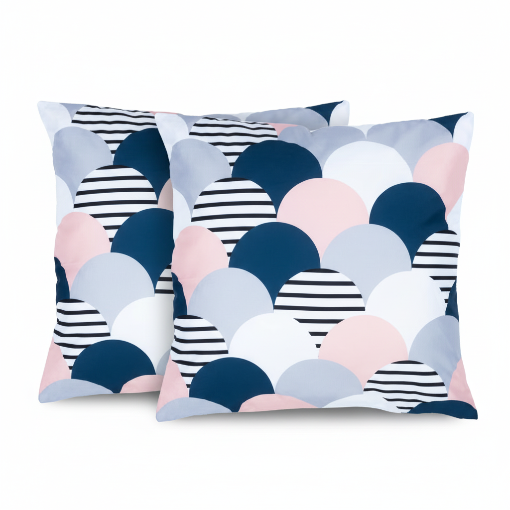 Set de 2 Fundas para Cojín - Gráficos Rosa, Gris y Blanco