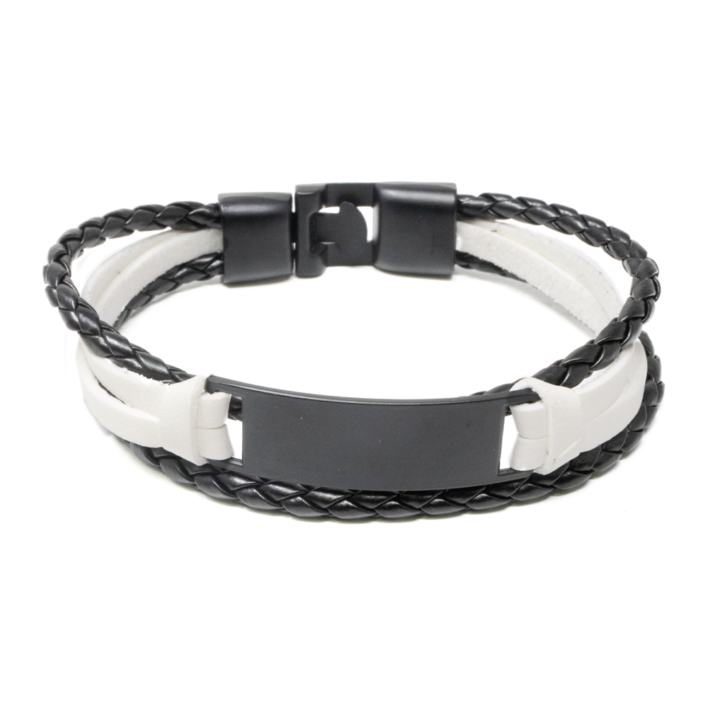 Pulsera Hombre Piel Blanco Con Placa