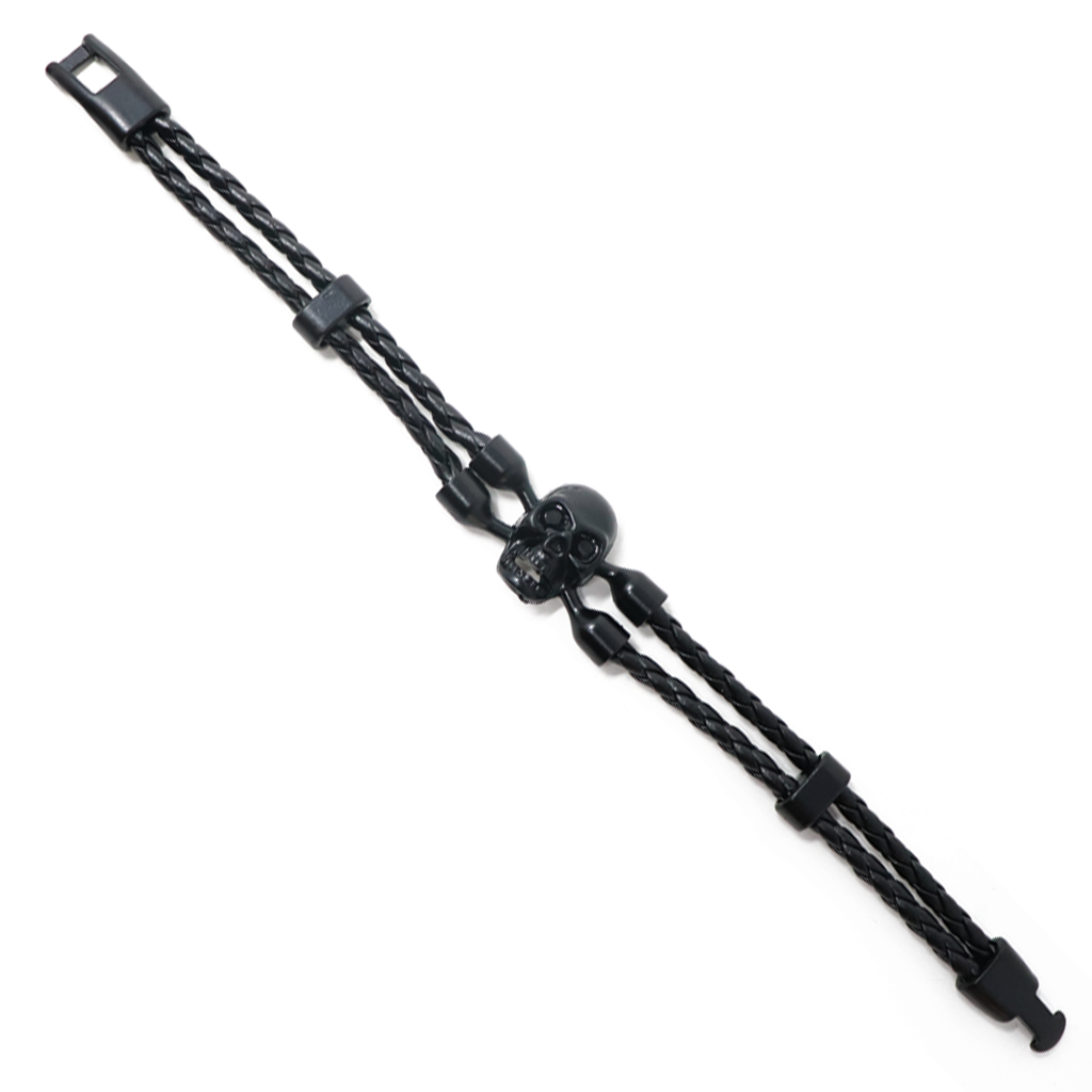 Pulsera Hombre Piel Negro Con Calavera